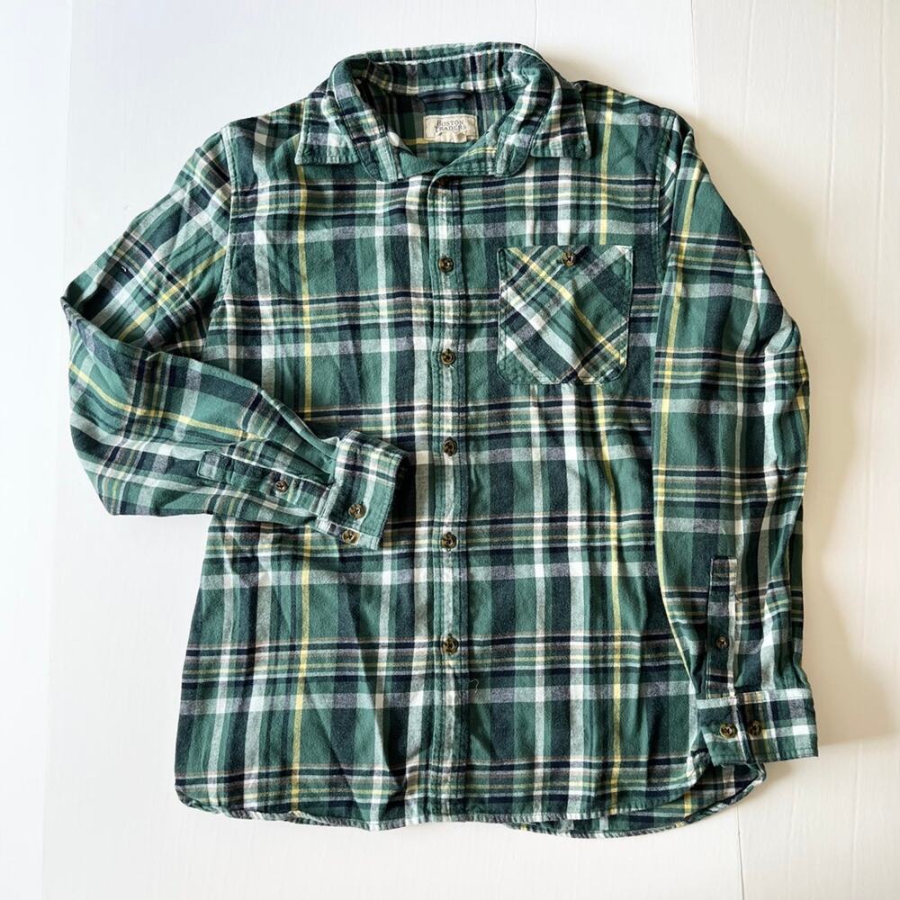 Green Plaid‎ Flannel Size M Long Sleeve Button Up Collared Shirt Boston Traders